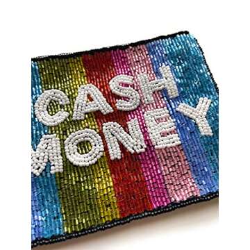 Generic Cash Money Coin Purse, Multicolor, Women's, Zipper Closure, Canvas & Bead Material, 4.5" X 5.5", Fashion-Conscious Adults
