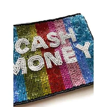 Generic Cash Money Coin Purse, Multicolor, Women's, Zipper Closure, Canvas & Bead Material, 4.5" X 5.5", Fashion-Conscious Adults