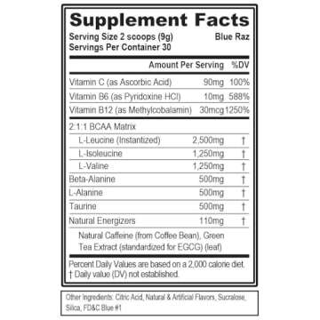 EVL BCAAs Amino Acids Powder - BCAA Energy Pre Workout Powder for Muscle Recovery Lean Growth and En...