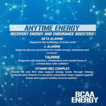 EVL BCAAs Amino Acids Powder - BCAA Energy Pre Workout Powder for Muscle Recovery Lean Growth and Endurance - Rehydrating Post Workout Recovery Drink with Natural Caffeine - Blue Raz
