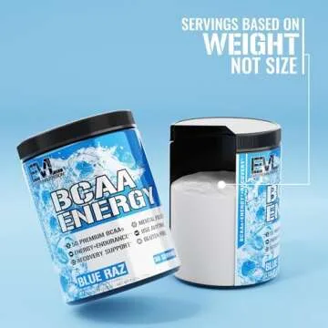 EVL BCAAs Amino Acids Powder - BCAA Energy Pre Workout Powder for Muscle Recovery Lean Growth and Endurance - Rehydrating Post Workout Recovery Drink with Natural Caffeine - Blue Raz