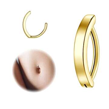 supsiah 14G Clicker Belly Button Ring closematch Surgical Steel Belly Button Ring Abdomen Barbell Piercing Belly Button Barbell Body Jewelry 1 Pair (2pcs Gold) gold belly button rings