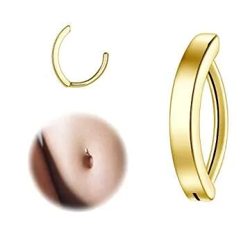 supsiah 14G Clicker Belly Button Ring closematch Surgical Steel Belly Button Ring Abdomen Barbell Piercing Belly Button Barbell Body Jewelry 1 Pair (2pcs Gold) gold belly button rings