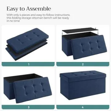 SONGMICS MAZIE Collection - 30 Inches Folding Storage Ottoman Bench, Ottoman Foot Rest, End of Bed Bench, Storage Chest, Load 660 lb, for Living Room, Bedroom, Entryway, Midnight Blue ULSF47IN
