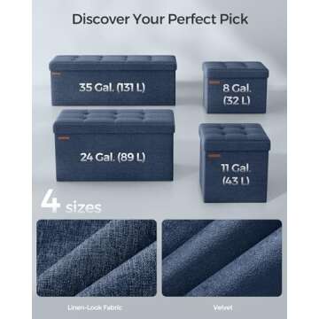 SONGMICS MAZIE Collection - 30 Inches Folding Storage Ottoman Bench, Ottoman Foot Rest, End of Bed Bench, Storage Chest, Load 660 lb, for Living Room, Bedroom, Entryway, Midnight Blue ULSF47IN