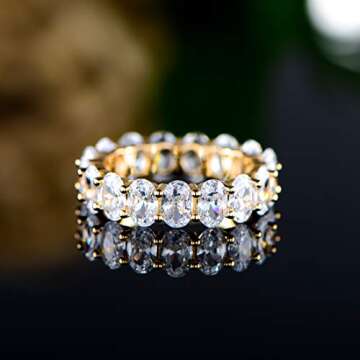 Barzel Gold Eternity Ring for Women 18k Gold Plated Womens Eternity Wedding Band Oval Cut Cubic Zirc...