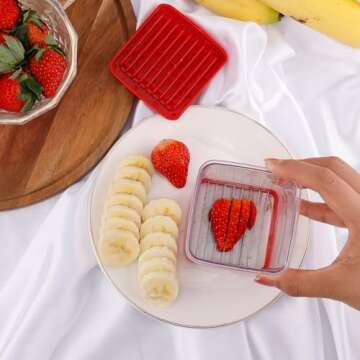 Cup Slicer Fruit, Speed Fruit Cutter Stainless Steel Handheld Strawberry Chopper Fruit Slicer with Push Plate Egg Slicer Cup Slicing Tool for Banana, Soft Fruits, Vegetables, Kitchen