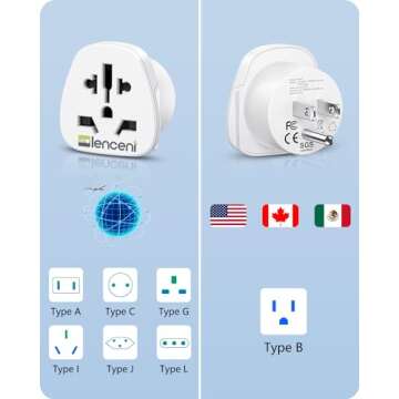 LENCENT World to US Plug Adapter - Travel Power Adaptor for Global Connectivity