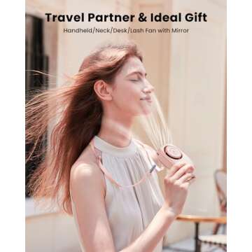 Gaiatop Mini Neck Fan, Rechargeable LED Power Display 3 Speed 360°Rotate Lash Makeup Mirror Cute Ca...