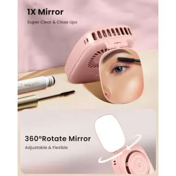 Gaiatop Mini Neck Fan, Rechargeable LED Power Display 3 Speed 360°Rotate Lash Makeup Mirror Cute Camera Design, Small Portable USB Handheld Desk Fans Personal Cooling Travel Essentials Pink