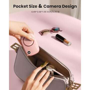 Gaiatop Mini Neck Fan, Rechargeable LED Power Display 3 Speed 360°Rotate Lash Makeup Mirror Cute Camera Design, Small Portable USB Handheld Desk Fans Personal Cooling Travel Essentials Pink