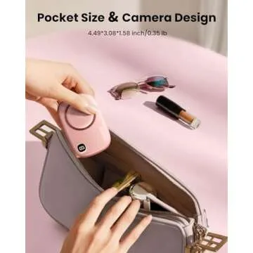 Gaiatop Mini Neck Fan, Rechargeable LED Power Display 3 Speed 360°Rotate Lash Makeup Mirror Cute Camera Design, Small Portable USB Handheld Desk Fans Personal Cooling Travel Essentials Pink
