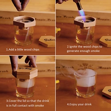 Cocktail Smoker – 6 Flavors Wood Chips – Bourbon, Whiskey Smoker Infuser, Old Fashioned Drink Smoker, Birthday Bourbon Whiskey Gifts for Men, Dad, Husband (Without Torch)