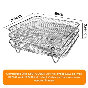 Kydely Stackable Stainless Steel Air Fryer Racks for Cooking