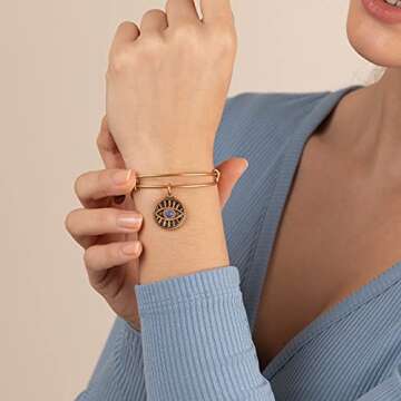 Alex and Ani Path of Symbols Expandable Bangle for Women, Evil Eye and Sodalite Charm, Rafaelian Gold Finish, 2 to 3.5 in
