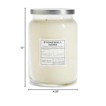 Stonewall Home Fresh Linen Large Glass Apothecary Jar, Scented Candle, 21.25 oz., White