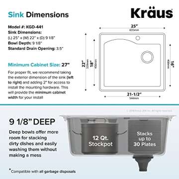 KRAUS Quarza 25-inch Drop-In/Undermount Single Bowl Granite Kitchen Sink in White. KGD-441WHITE