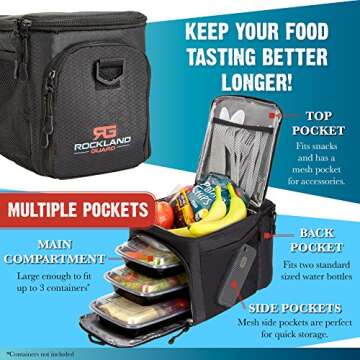 Rockland Guard Insulated Meal Management Cooler Bag - Keep Your Meals Hot or Cold On-the-Go: Perfect for Work, Gym, or Travel. (Black)