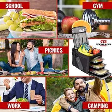 Rockland Guard Insulated Meal Management Cooler Bag - Keep Your Meals Hot or Cold On-the-Go: Perfect for Work, Gym, or Travel. (Black)