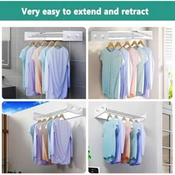 Muibe Upgrade 4 Knob Hooks Wall Mounted Clothes Drying Rack, Foldable Collapsible Wall Mount Laundry Drying Rack Indoor, Drying Rack Clothing, Towel Drying Rack with Wall Template, 4 Rods, 23.6"