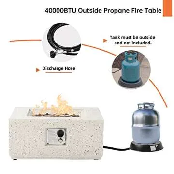 HOMPUS Outdoor Propane Fire Pit, 40,000 BTU 27-inch Square White Terrazzo Concrete Fire Table Gas Fire Pit w Lava Rocks and Rain Cover for Outdoor, Deck or Backyard