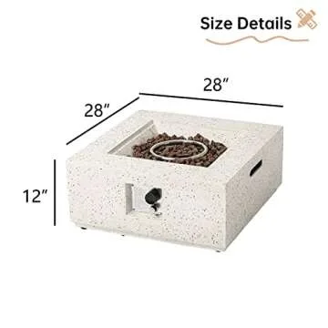 HOMPUS Outdoor Propane Fire Pit, 40,000 BTU 27-inch Square White Terrazzo Concrete Fire Table Gas Fire Pit w Lava Rocks and Rain Cover for Outdoor, Deck or Backyard