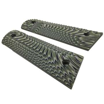 Cool Hand 1911 G10 Grips, Magwell Cut, Full Size (Government/Commander), Sunburst Texture, Ambi Safety Cut (Green)