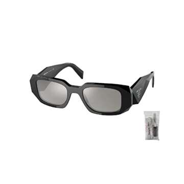 Prada PR17WS 1AB2B0 49MM Black/Light Grey Mirror Silver Rectangular Sunglasses for Women + BUNDLE With Designer iWear Eyewear Kit