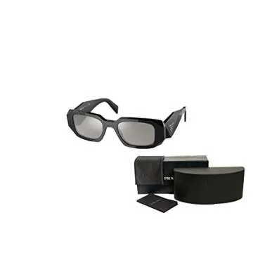 Prada PR17WS 1AB2B0 49MM Black/Light Grey Mirror Silver Rectangular Sunglasses for Women + BUNDLE With Designer iWear Eyewear Kit