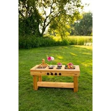 Noble Toys XL Cedar Outdoor Mud Kitchen Centered with Stovetop for Toddlers and Kids | Pretend Play Toddler Table | Sensory Table | Outside Playset | Real Wooden Kitchens | Preschool Equipment