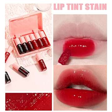 6 Colors Lip Tint Stain Set, Korean Velvet Watery Lip Stain Moisturizing Mini Liquid Lipstick, Multi...