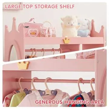 GTOLV Kids Dress up Storage with Mirror, 2 Storage Bins & Cloth Hanger, Kids Play Armoire Dresser Pretend Storage Closet for Bedroom, Kids Room, Playroom (Pink)