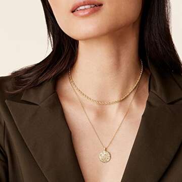 PAVOI 14K Gold Plated Layered Moon Pendant Necklace | Layering Necklaces for Women | Dainty Minimali...
