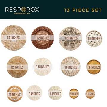 RESPOROX ELEGANCE YOUR WAY Set of 13 Hanging Woven Baskets for Wall Decor - Handcrafted Bamboo, Ratt...