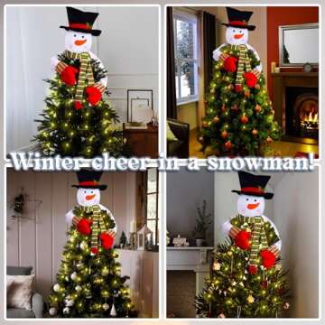 Christmas Tree Topper Snowman Hugger with Lights Strips - Xmas Holiday Winter Wonderland Party Decor...