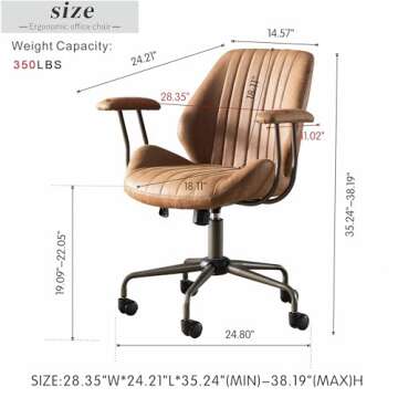 ovios Home Office Ergonomic Chair, Mid-Century Modern Leather Chair, Swivel Rolling Task Desk Chair ...