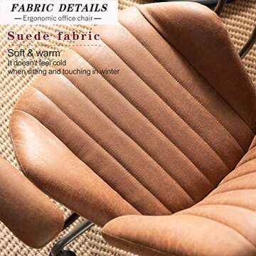 ovios Home Office Ergonomic Chair, Mid-Century Modern Leather Chair, Swivel Rolling Task Desk Chair with Armrest Wheels, Comfy Computer Executive Chair, Brown