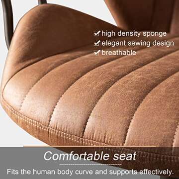 ovios Home Office Ergonomic Chair, Mid-Century Modern Leather Chair, Swivel Rolling Task Desk Chair with Armrest Wheels, Comfy Computer Executive Chair, Brown