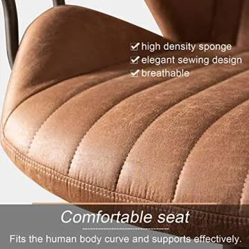 ovios Home Office Ergonomic Chair, Mid-Century Modern Leather Chair, Swivel Rolling Task Desk Chair with Armrest Wheels, Comfy Computer Executive Chair, Brown