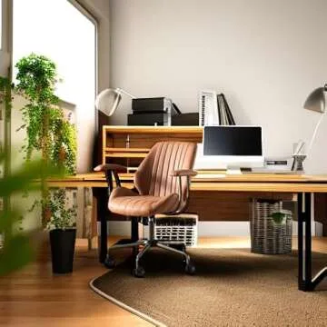 ovios Home Office Ergonomic Chair, Mid-Century Modern Leather Chair, Swivel Rolling Task Desk Chair with Armrest Wheels, Comfy Computer Executive Chair, Brown