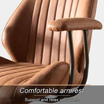 ovios Home Office Ergonomic Chair, Mid-Century Modern Leather Chair, Swivel Rolling Task Desk Chair with Armrest Wheels, Comfy Computer Executive Chair, Brown