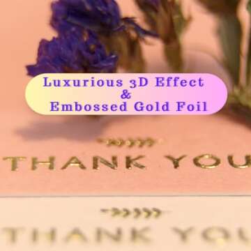 RUN2PRINT 36 Pack Thank You Cards - Elegant Dusty Pink Emboss Gold Foil Pressed