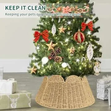 23 Inch Woven Scallop Christmas Tree Collar,Rustic Wicker Christmas Tree Basket for Artificial Trees,Farmhouse Holiday Pencil Tree Collar for Home Decorations