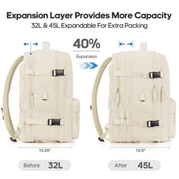 Bagsure Large Travel Backpack for Women Men, 45L Expandable Carry On Backpack, 17 Inch Laptop Backpack Waterproof College Business, Flight Approved
