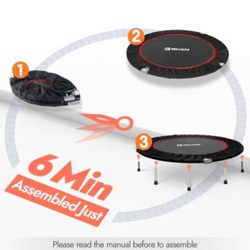 BCAN 40" Foldable Mini Trampoline Fitness Trampoline with Safety Pad, Rebounder Exercise Trampoline for Adults Indoor/Garden Workout, Max Load 330lbs, Black