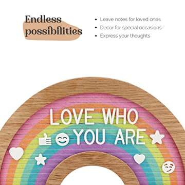 TrendArti Rainbow Felt Letter Board, 7 x 12.5 inch - 363 Letters, Numbers, Symbols & Emojis, Changeable Letter Board with Oak Frame, Wall Mount/Stand for Home, School, Office and Baby Showers