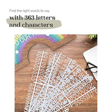 TrendArti Rainbow Felt Letter Board, 7 x 12.5 inch - 363 Letters, Numbers, Symbols & Emojis, Changeable Letter Board with Oak Frame, Wall Mount/Stand for Home, School, Office and Baby Showers