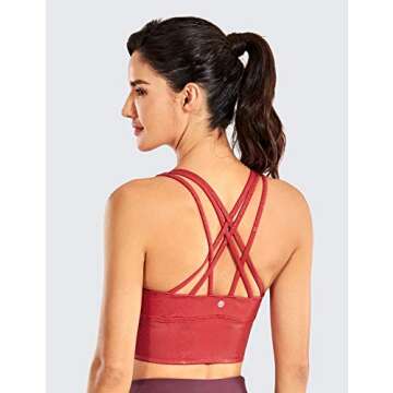 CRZ YOGA Women's Longline Matte Faux Leather Sports Bras - Stylish Strappy Design with Medium Suppor...