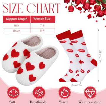 Geyoga Valentine's Day Slippers for Women - Heart Slippers with Soft Warm Socks (7-8)
