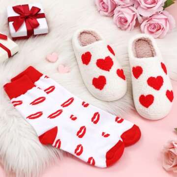 Geyoga Heart Slippers with Soft Socks for Women